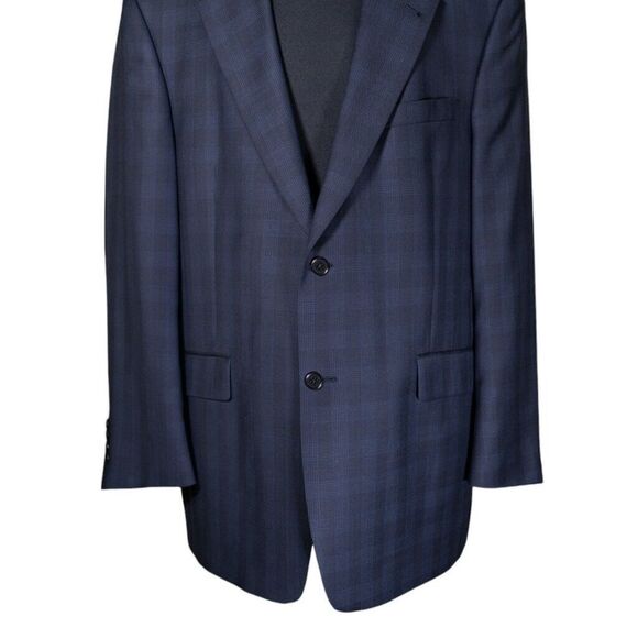Daniel Cremieux Mens Blazer Blue Plaid Wool 2 Button Lined Jacket Sport Coat 44R - Picture 7 of 9